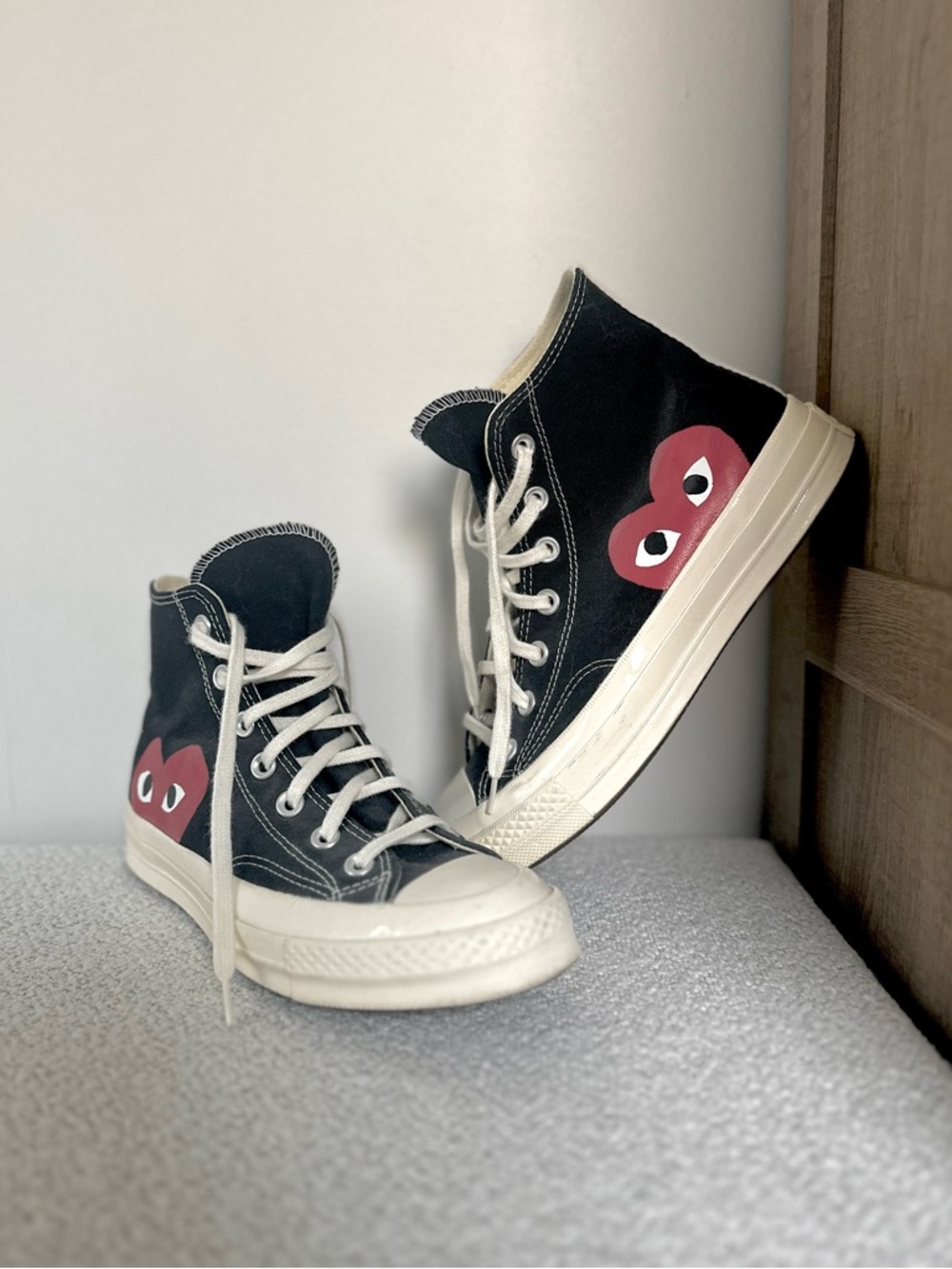 Converse All Star x Comme Des Garçons Play Large Emblem Black High Top Sneakers - Picture 4 of 13